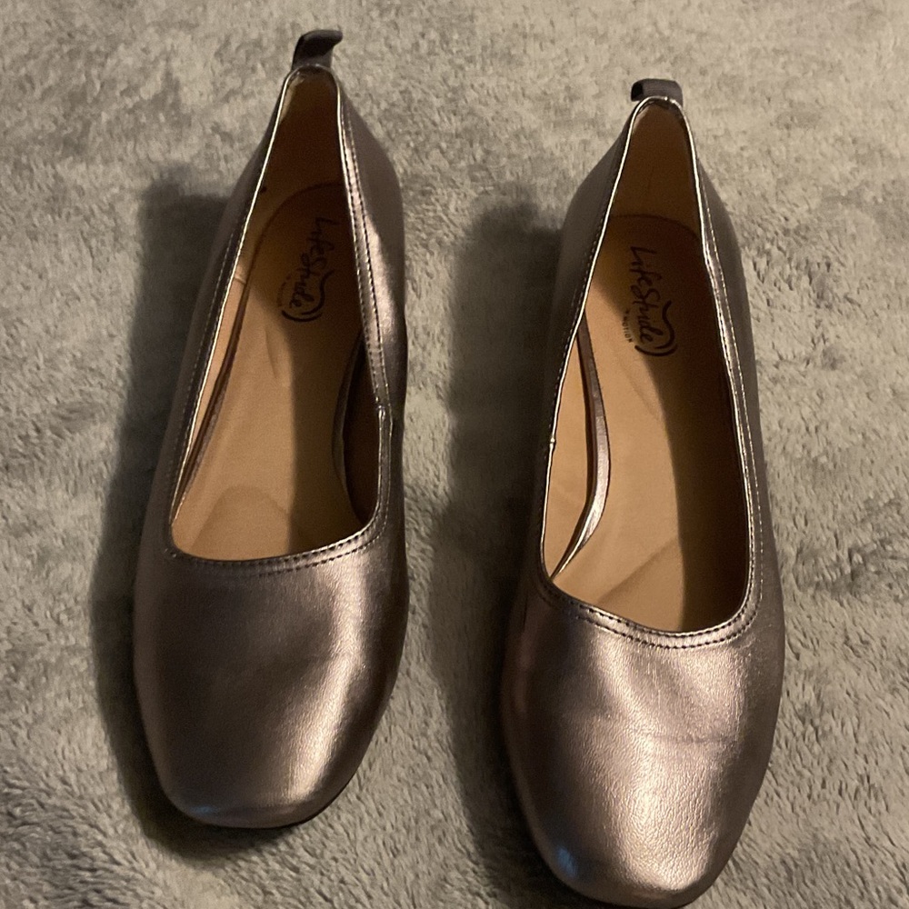 Life Stride Shimmering Pewter Flats
